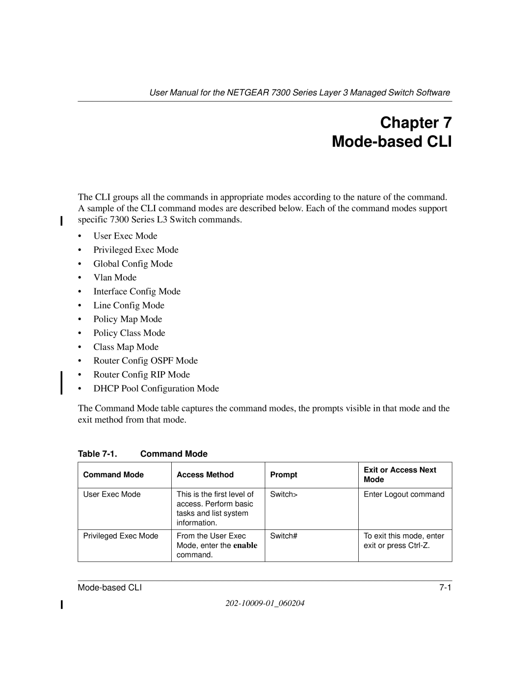 NETGEAR 7300 Series user manual Chapter Mode-based CLI 