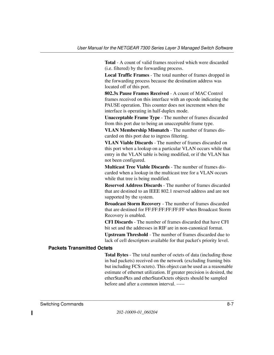 NETGEAR 7300 Series user manual Packets Transmitted Octets 