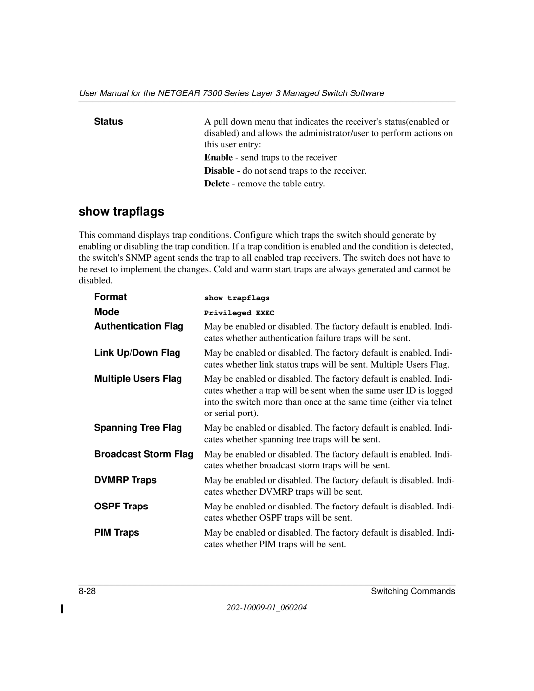 NETGEAR 7300 Series user manual Show trapflags 