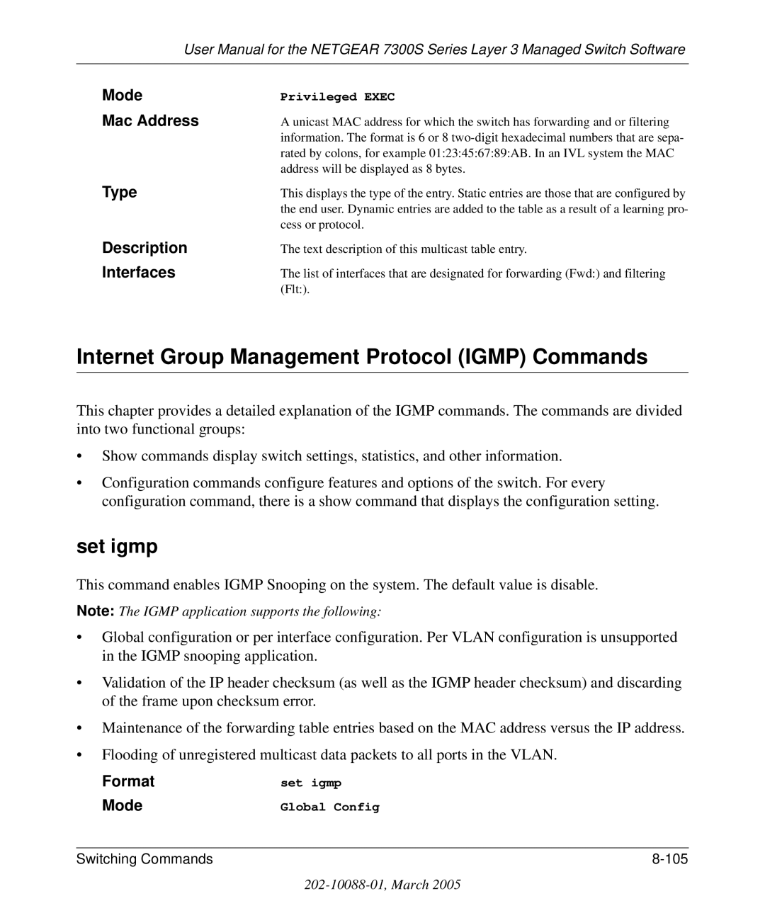 NETGEAR 7300S manual Internet Group Management Protocol Igmp Commands, Set igmp 