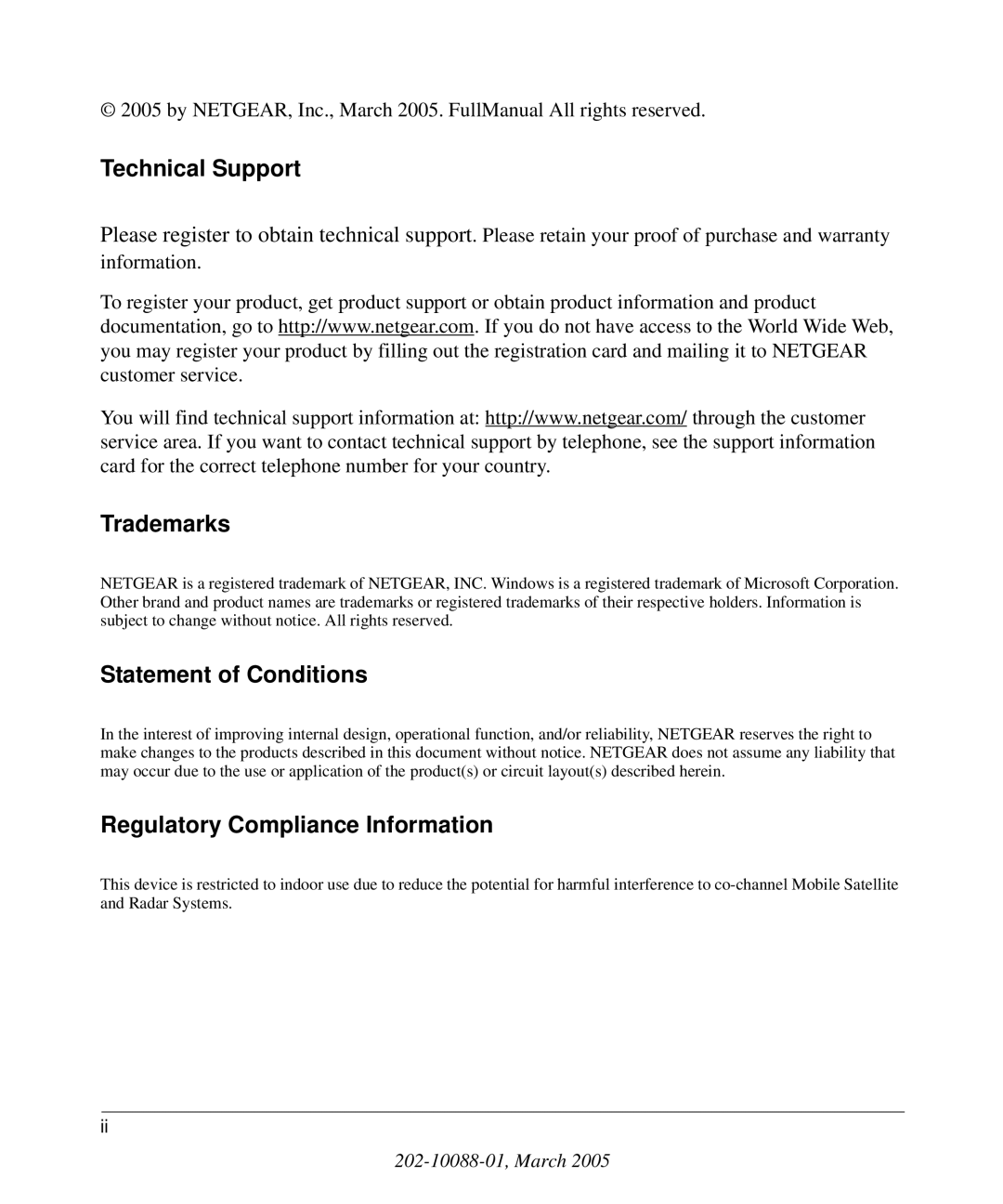 NETGEAR 7300S manual Technical Support 