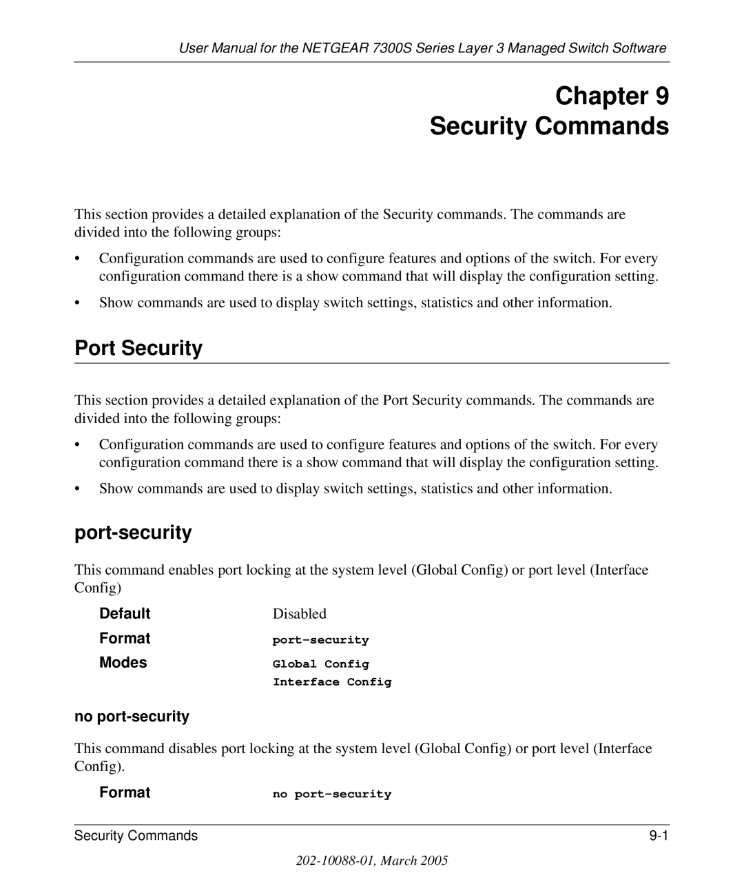 NETGEAR 7300S manual Port Security, Port-security, No port-security 