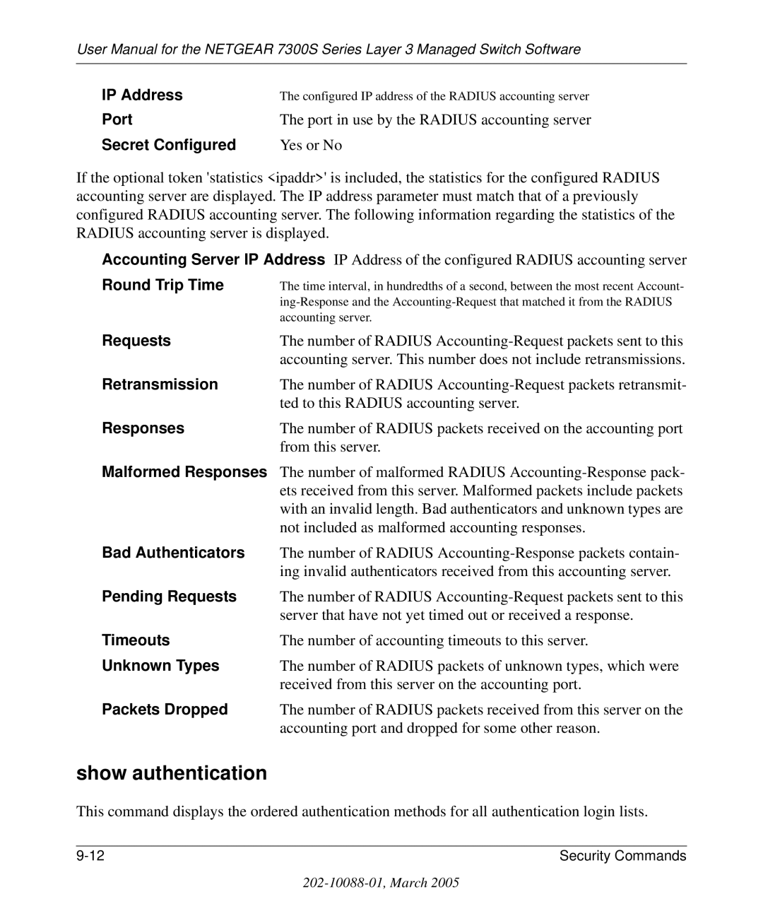 NETGEAR 7300S manual Show authentication 