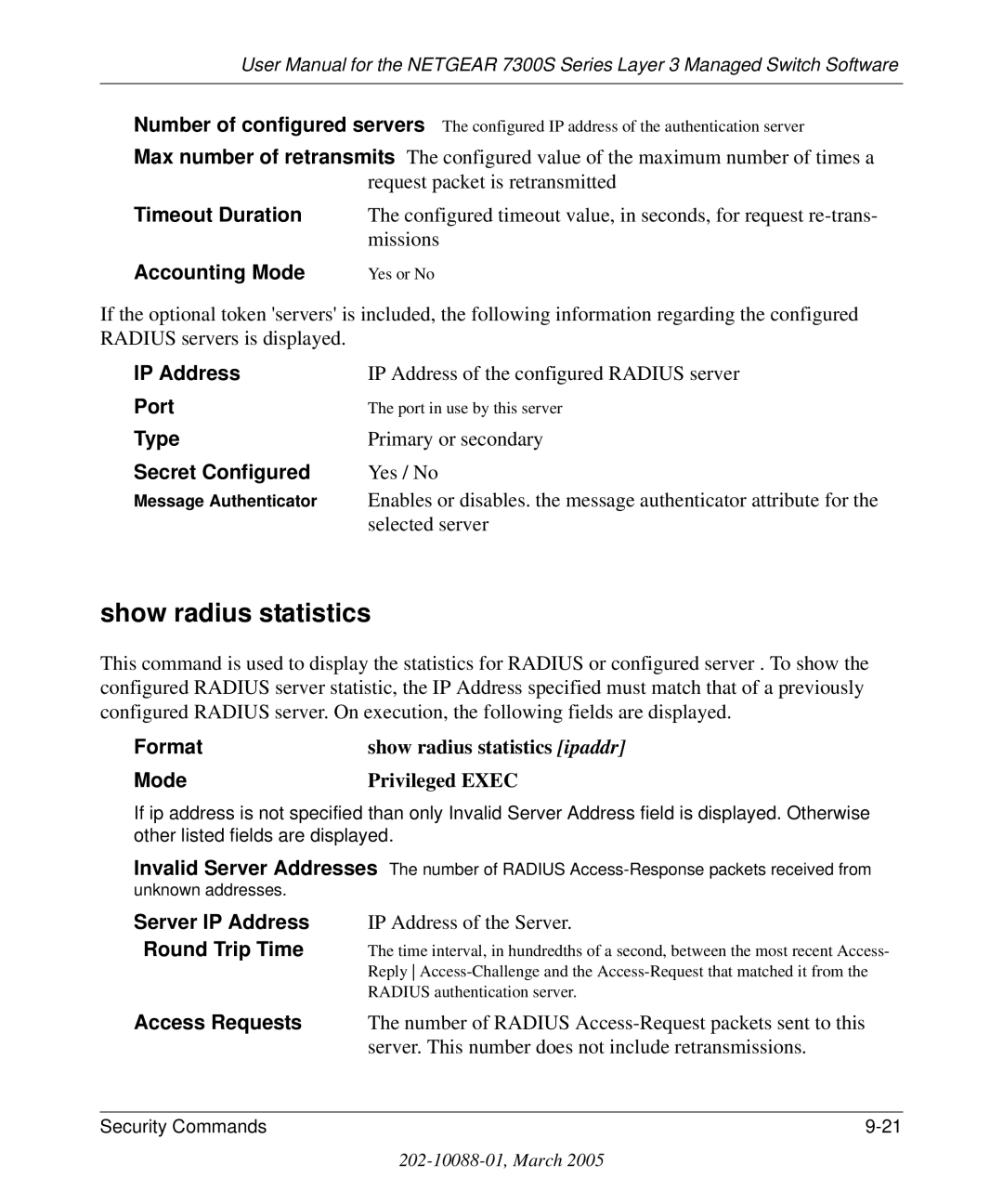 NETGEAR 7300S manual Show radius statistics 