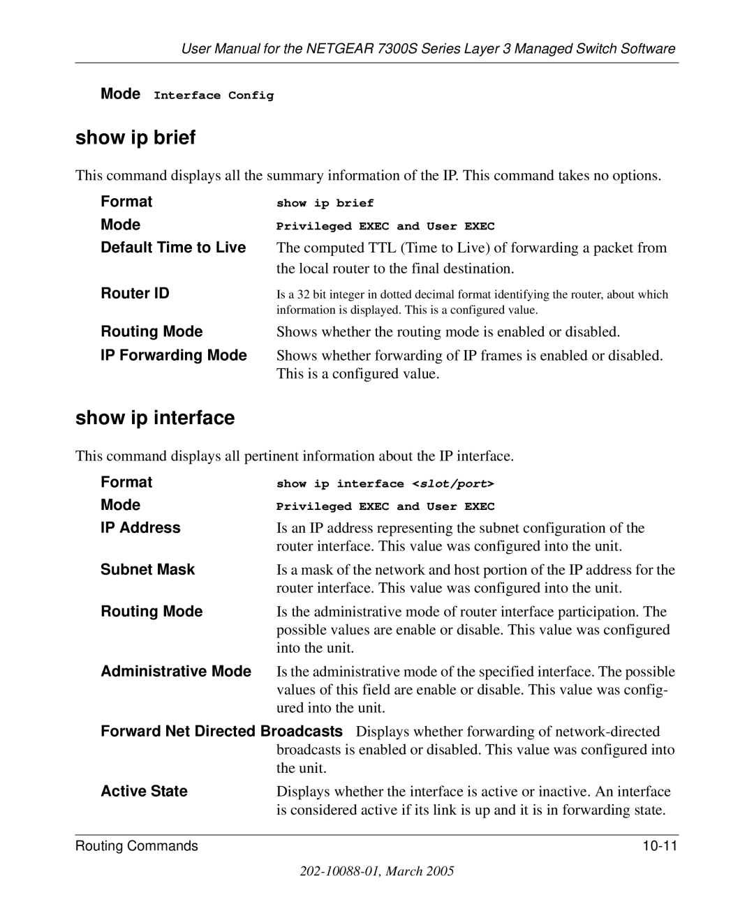 NETGEAR 7300S manual Show ip brief, Show ip interface 