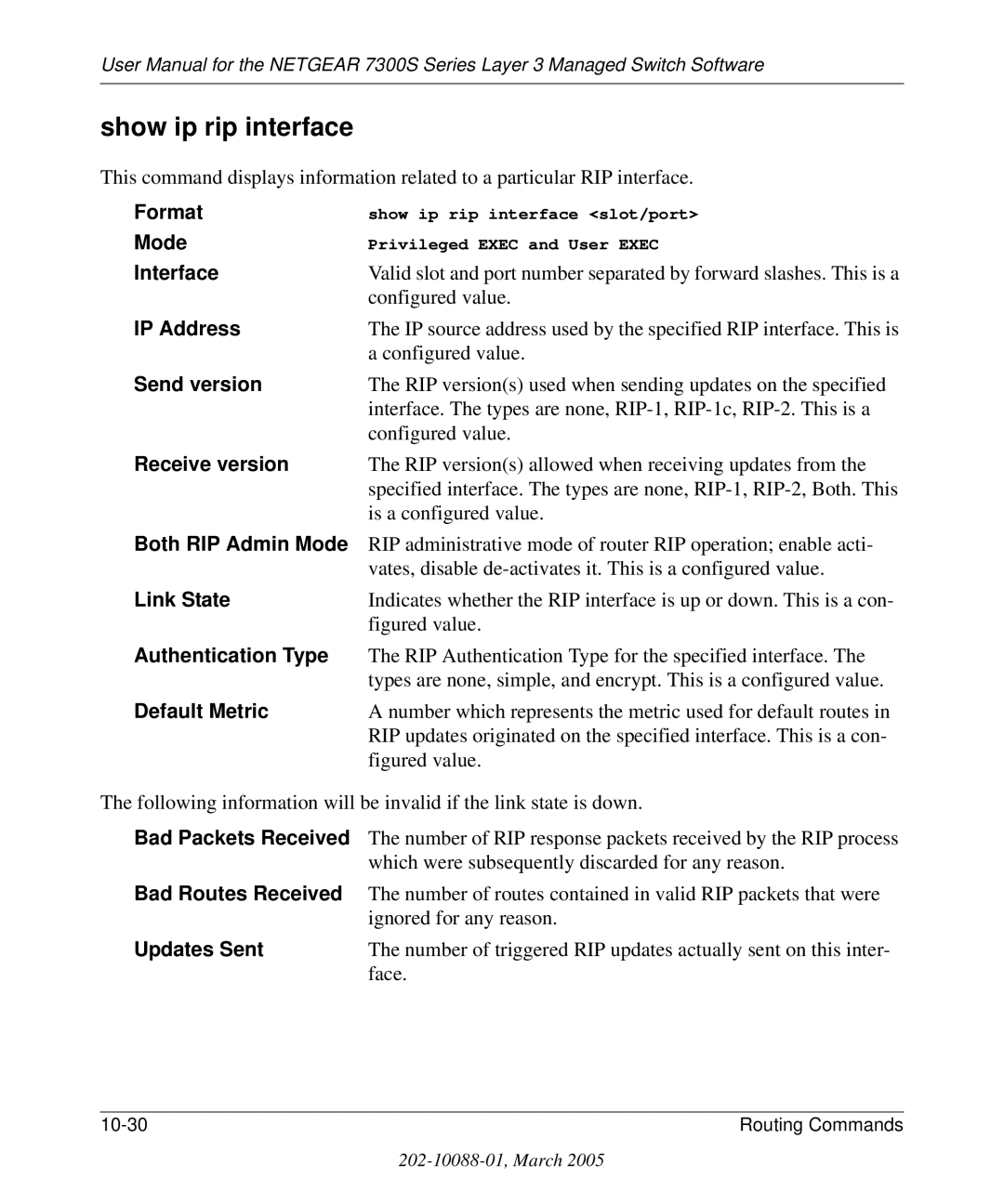 NETGEAR 7300S manual Show ip rip interface 