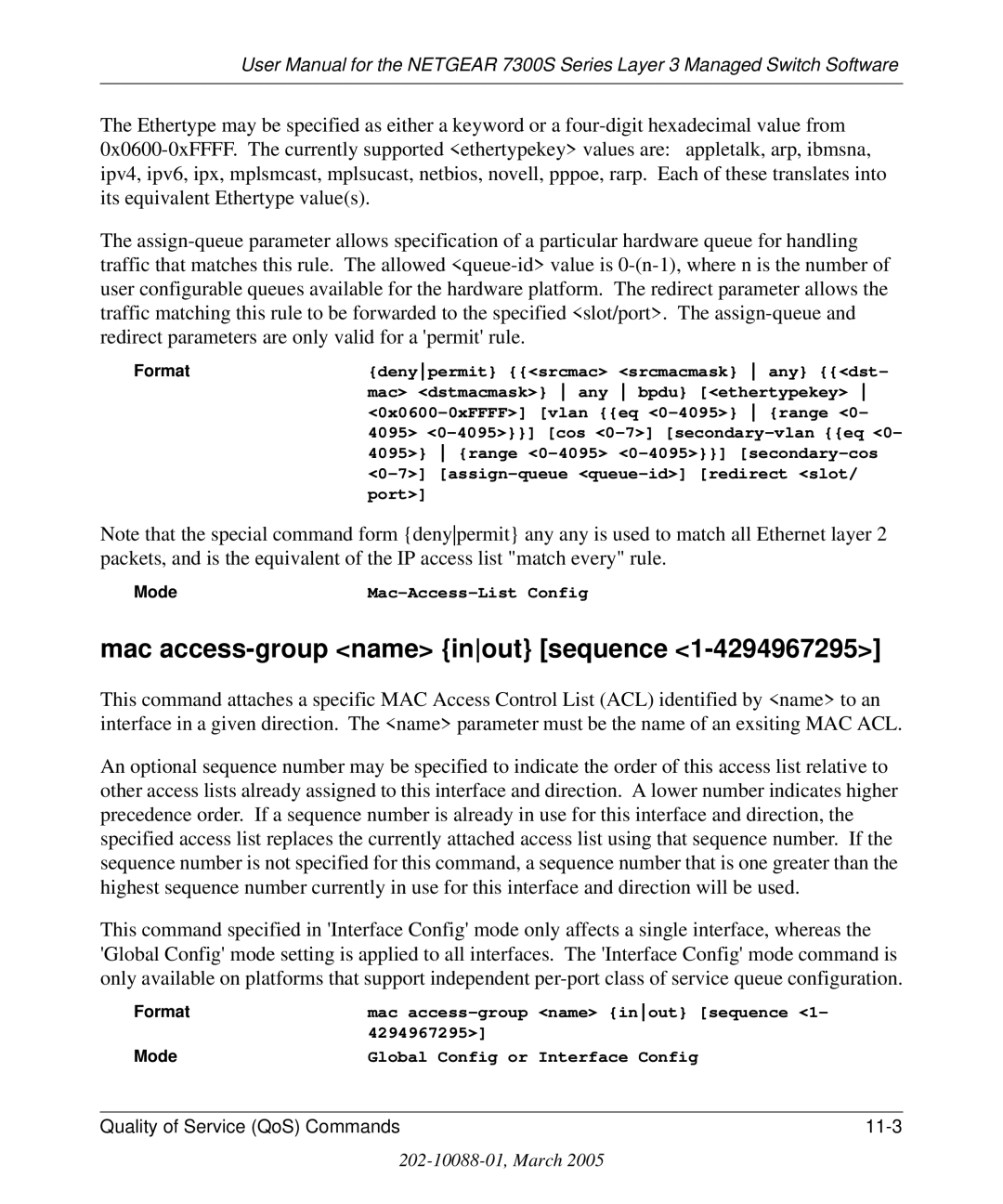 NETGEAR 7300S manual Mac access-group name inout sequence 