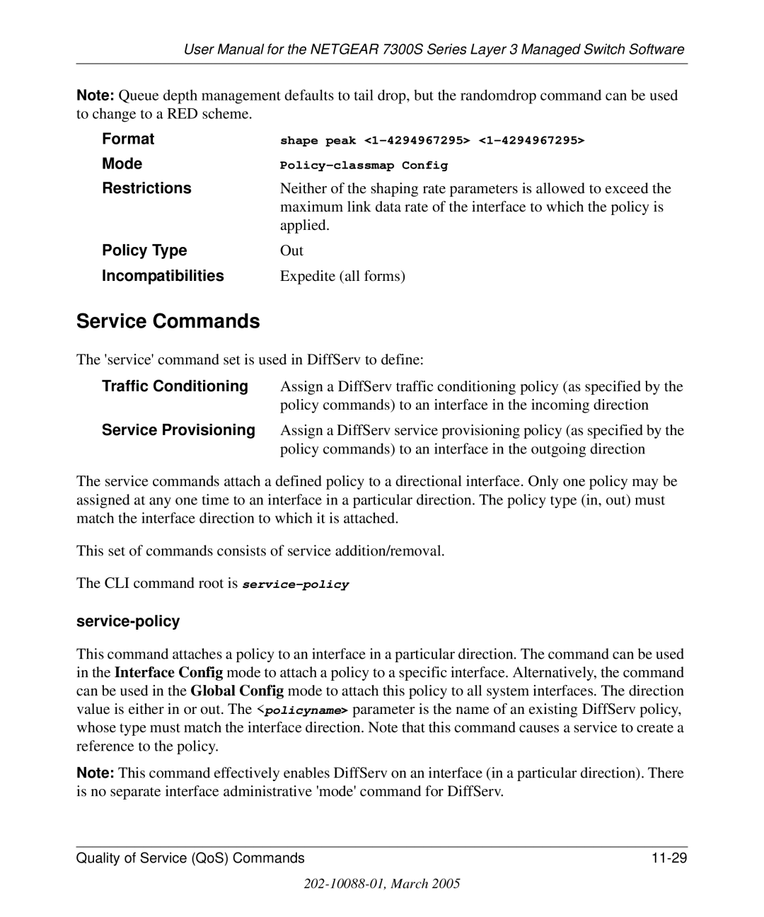 NETGEAR 7300S manual Service Commands, Service-policy 