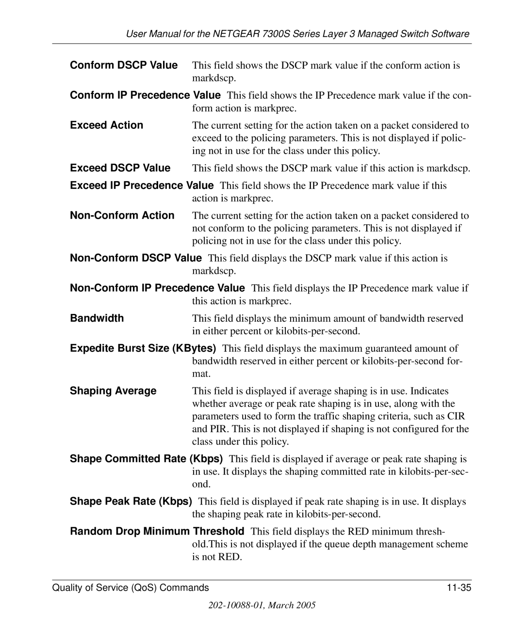 NETGEAR 7300S manual Exceed Action, Bandwidth, Shaping Average 