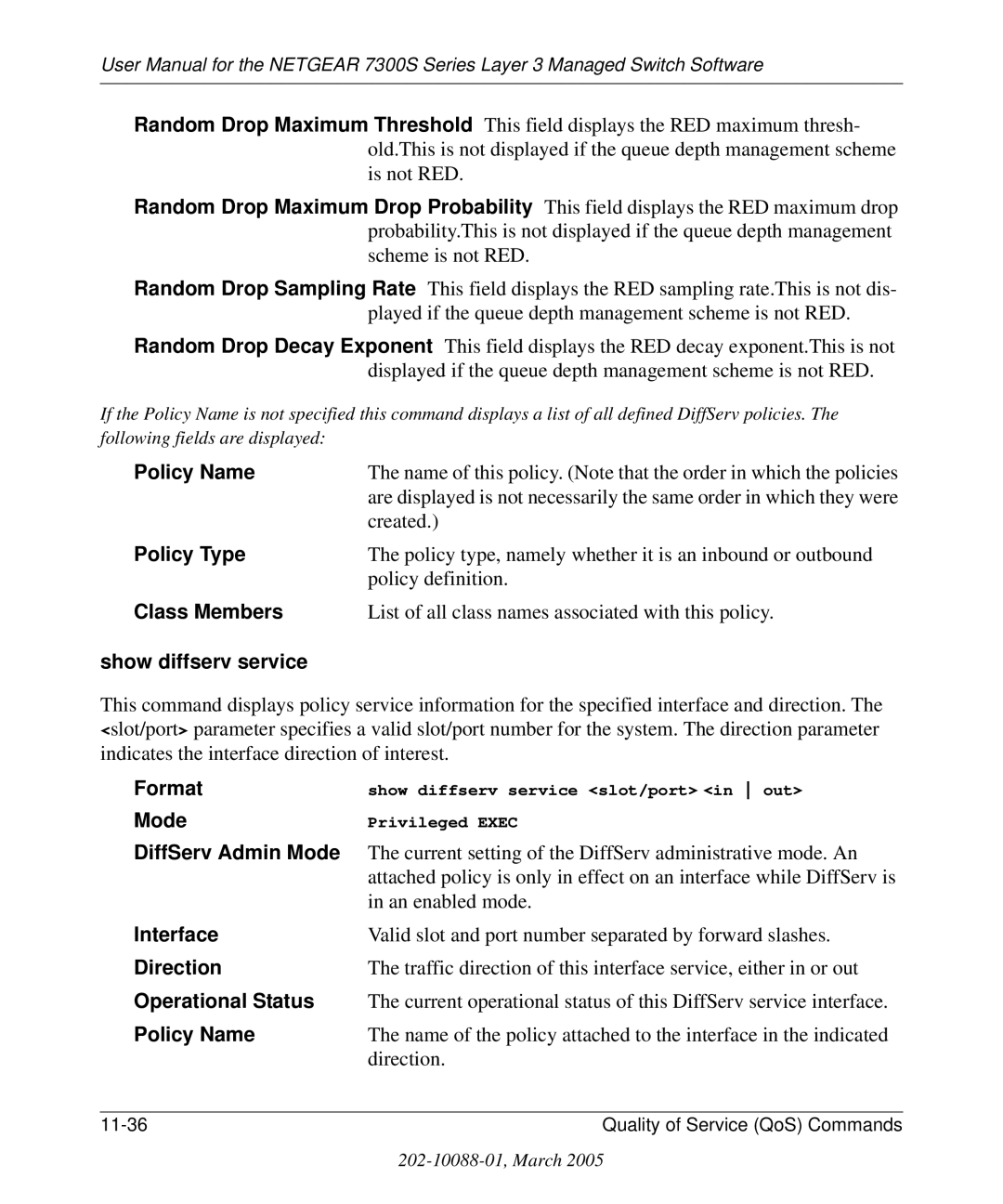 NETGEAR 7300S manual Class Members, Show diffserv service, Direction, Operational Status 