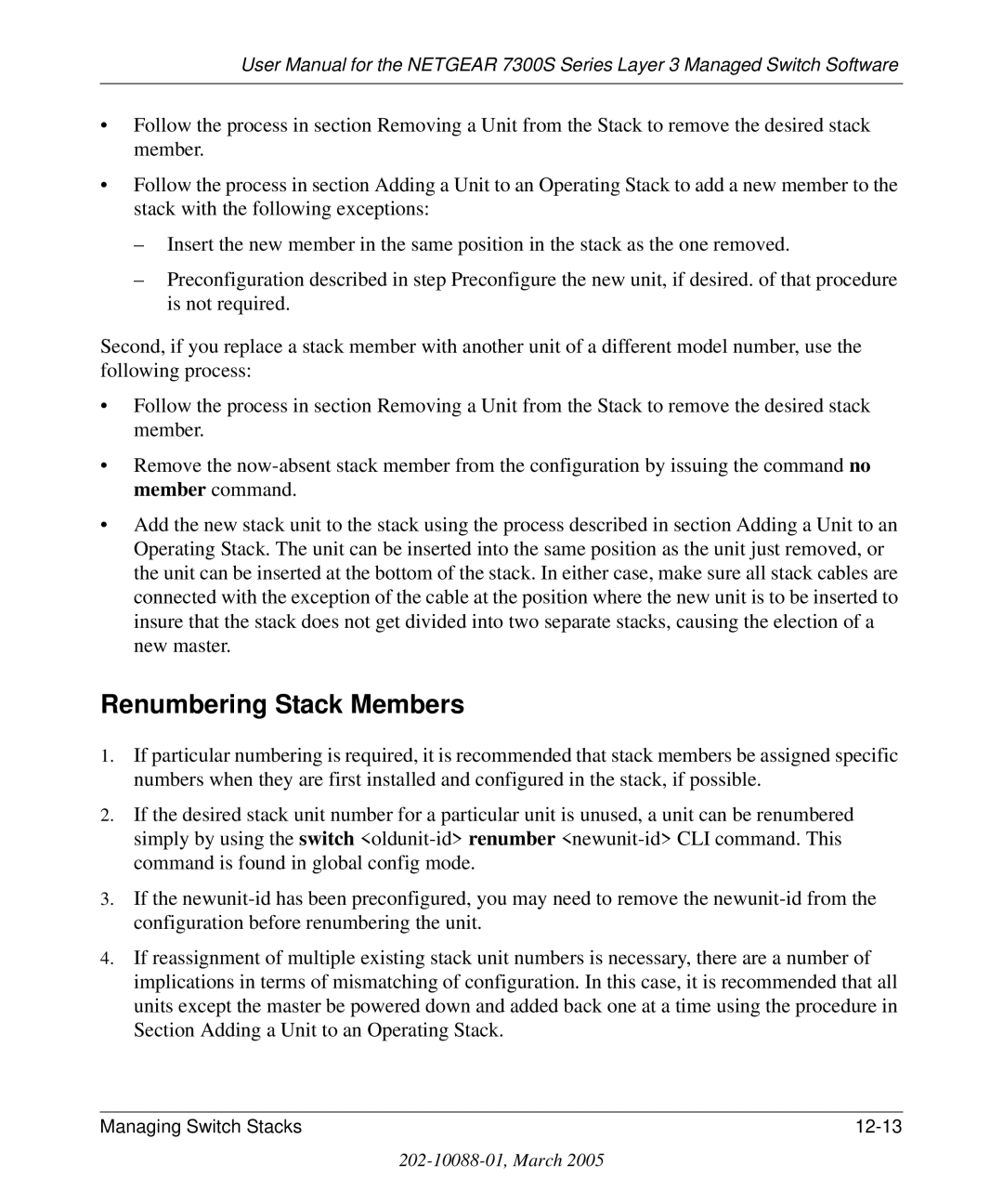 NETGEAR 7300S manual Renumbering Stack Members 