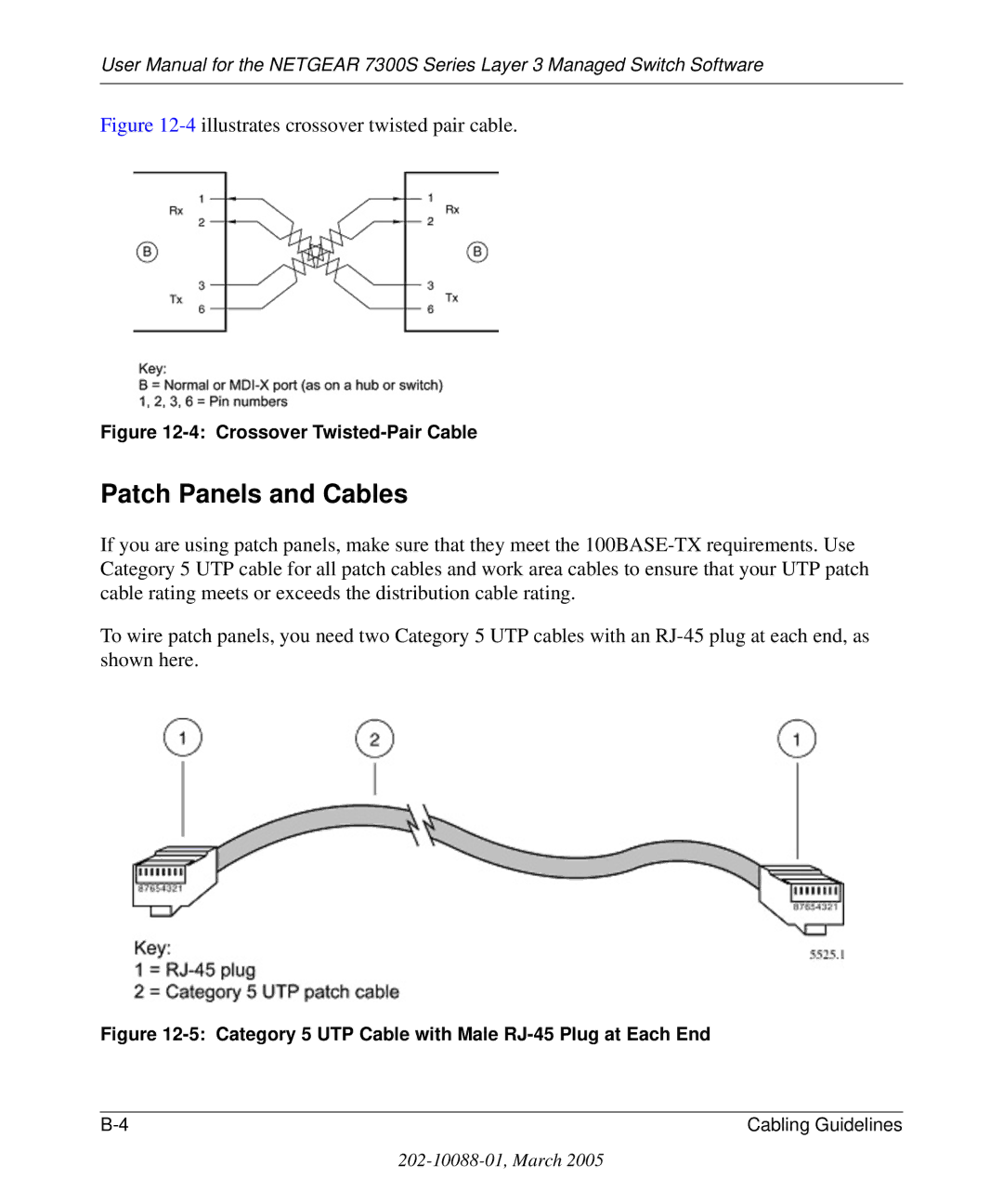 NETGEAR 7300S manual Patch Panels and Cables, 4illustrates crossover twisted pair cable 