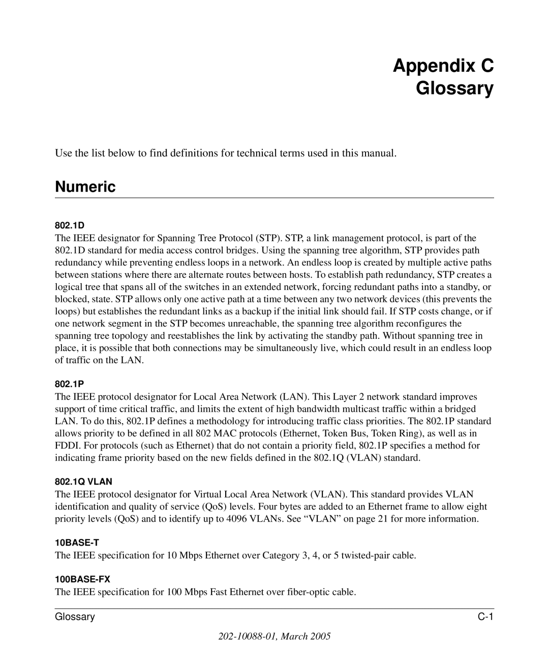 NETGEAR 7300S manual Appendix C Glossary, Numeric 