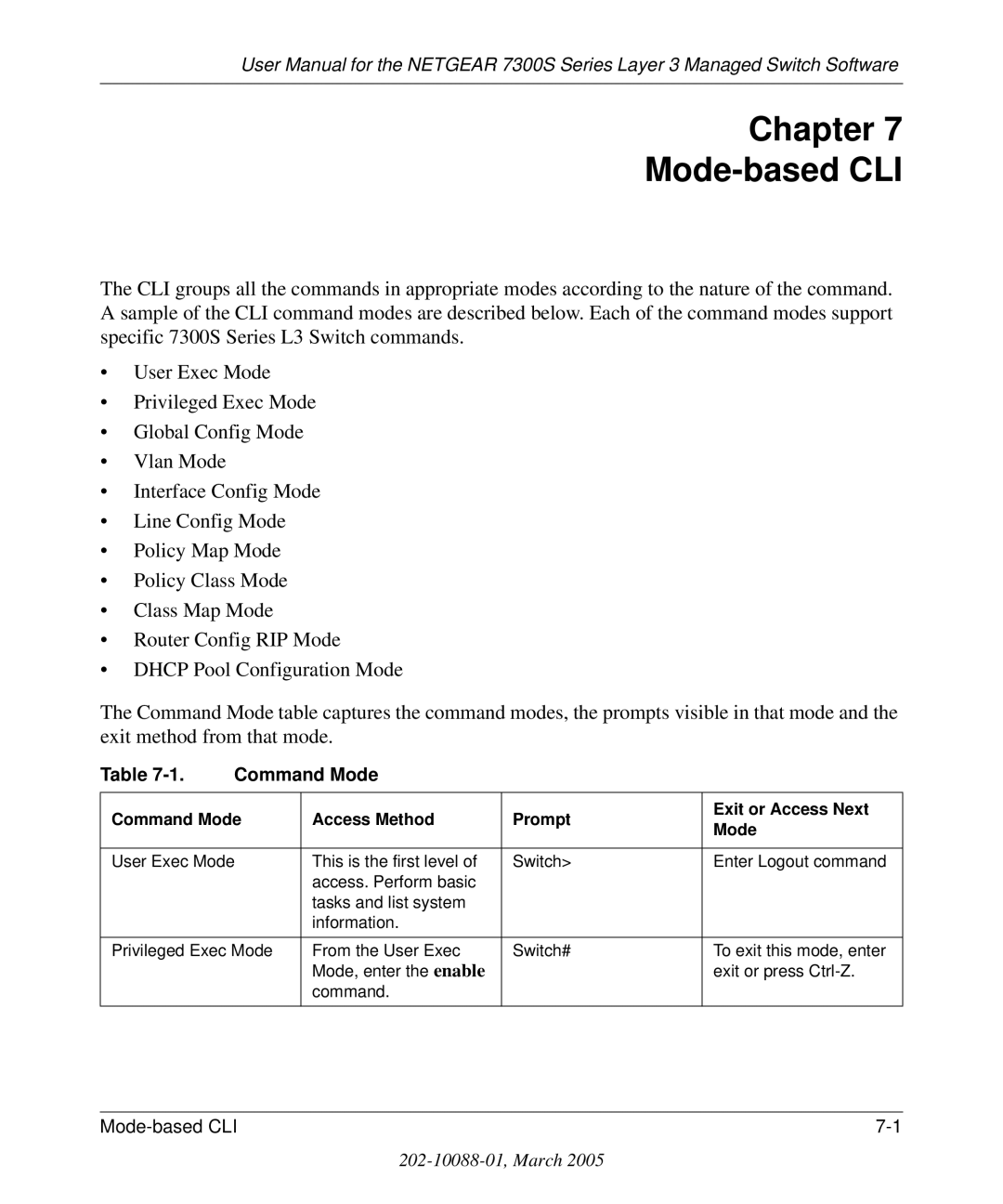 NETGEAR 7300S manual Chapter Mode-based CLI 