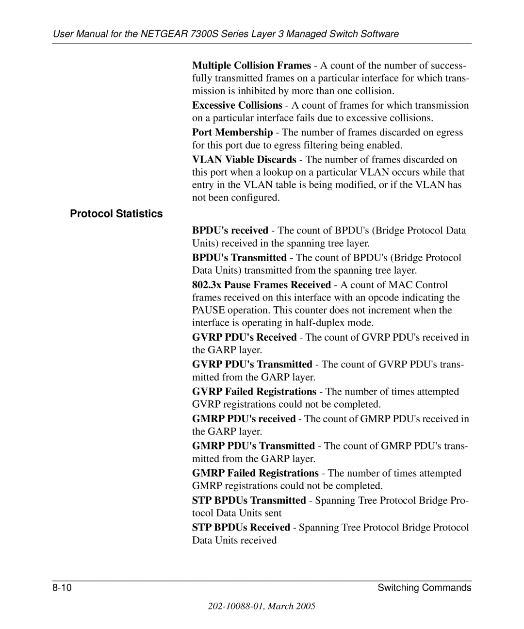 NETGEAR 7300S manual Protocol Statistics 