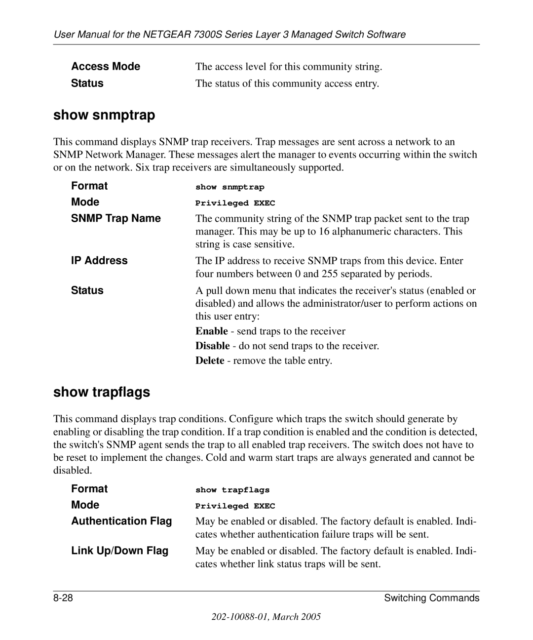 NETGEAR 7300S manual Show snmptrap, Show trapflags 