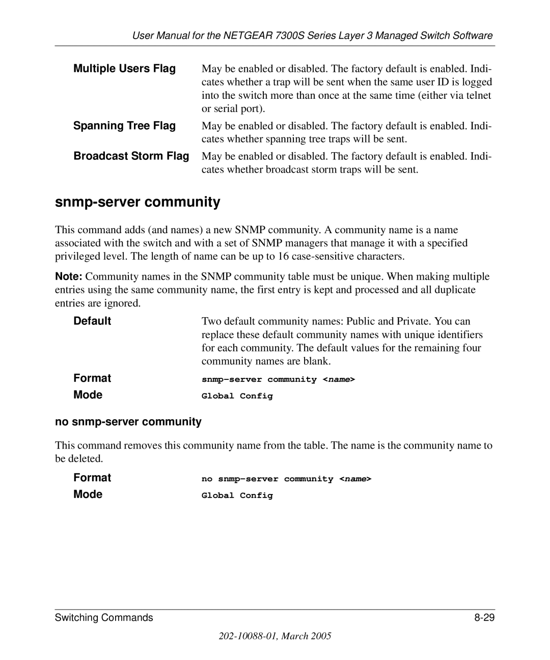 NETGEAR 7300S manual Snmp-server community, No snmp-server community 