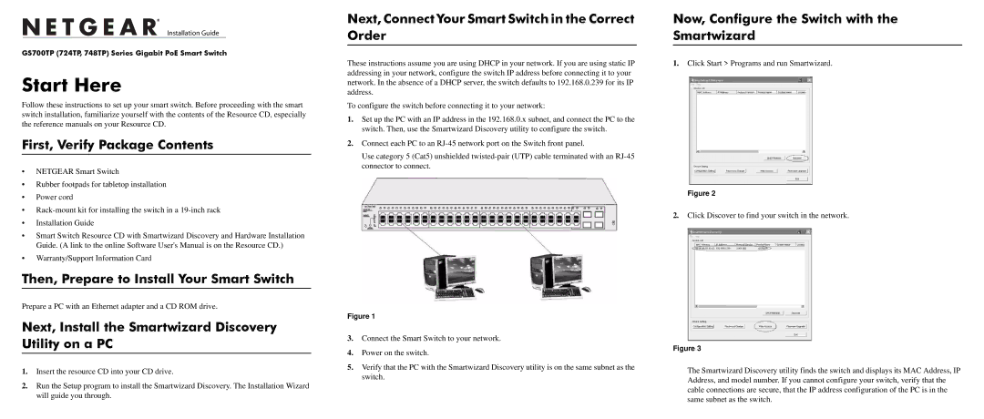 NETGEAR 724TP, 748TP user manual First, Verify Package Contents, Then, Prepare to Install Your Smart Switch 