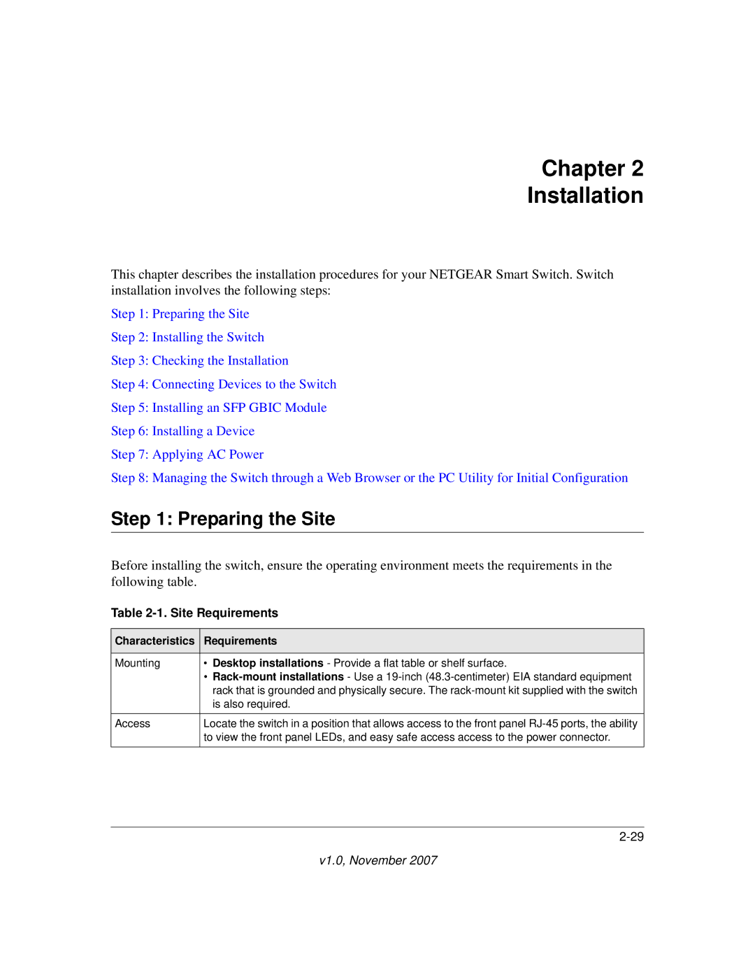 NETGEAR 748TS, 724TS manual Chapter Installation, Preparing the Site 