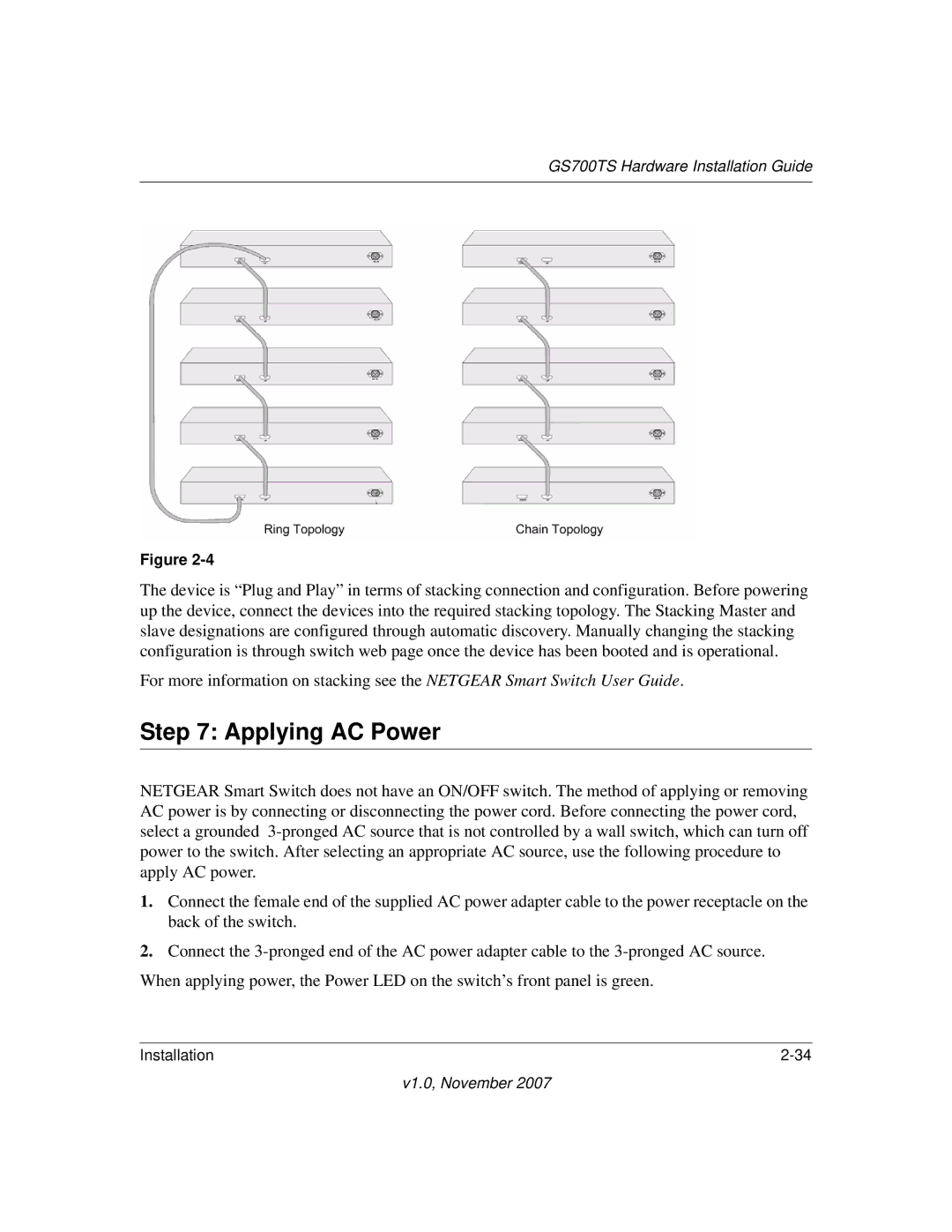 NETGEAR 724TS, 748TS manual Applying AC Power 