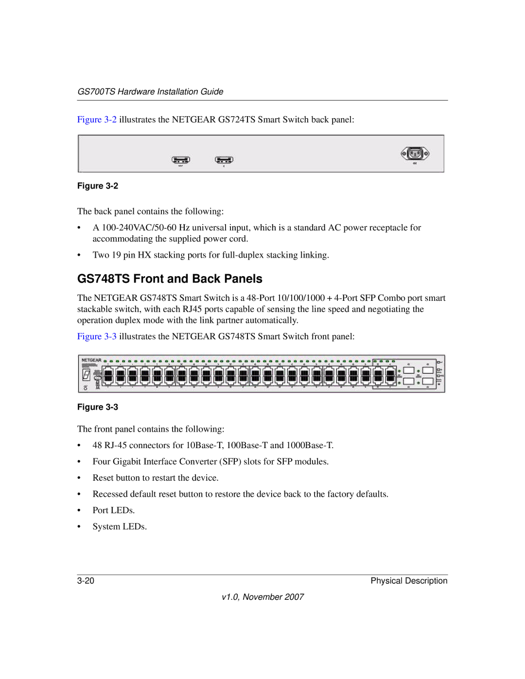 NETGEAR 724TS manual GS748TS Front and Back Panels 