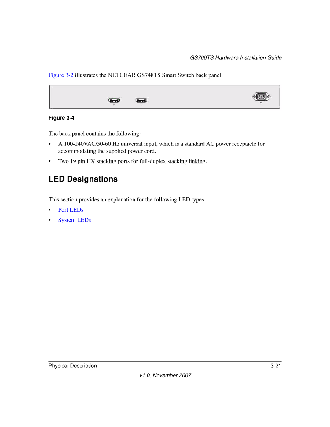 NETGEAR 724TS, 748TS manual LED Designations 