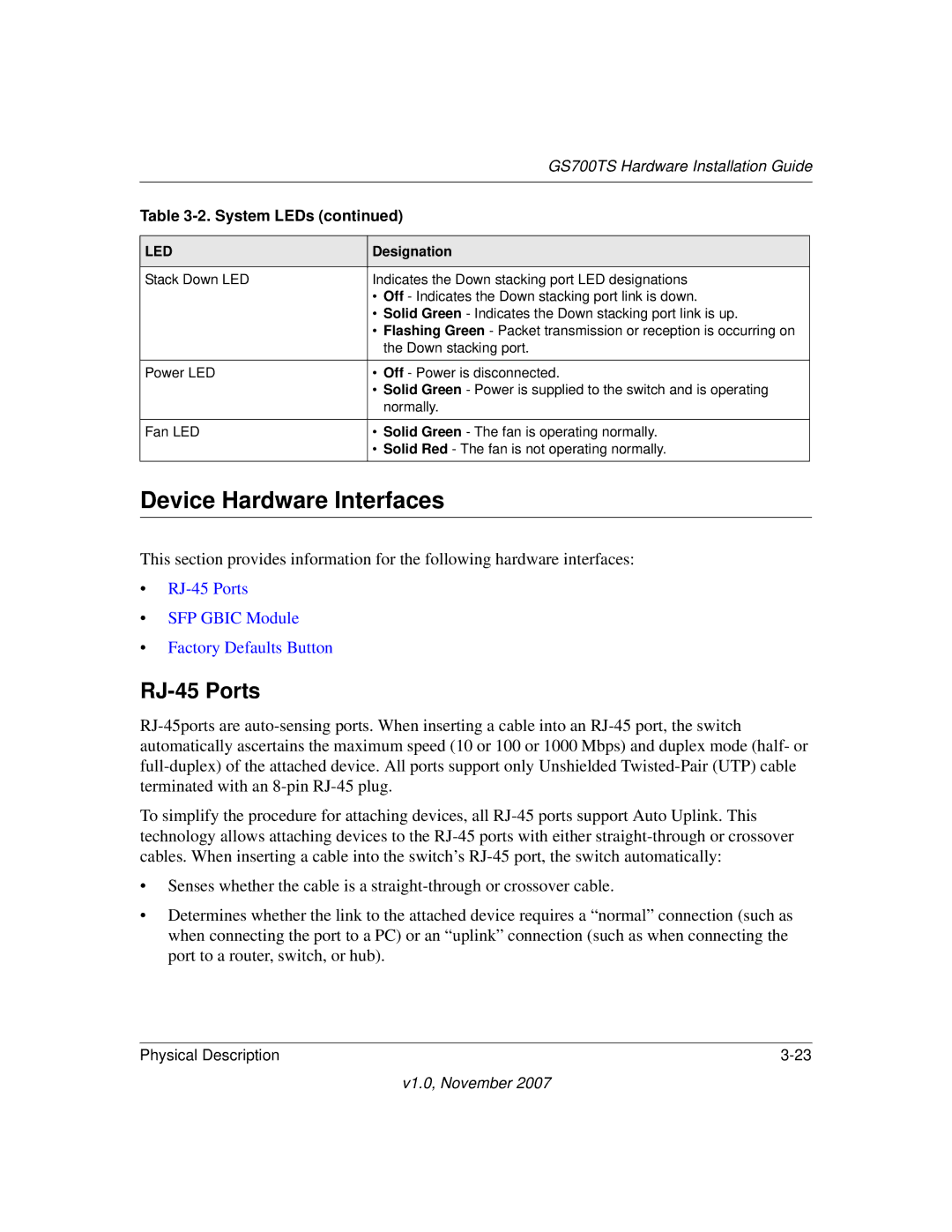 NETGEAR 724TS, 748TS manual Device Hardware Interfaces, RJ-45 Ports 