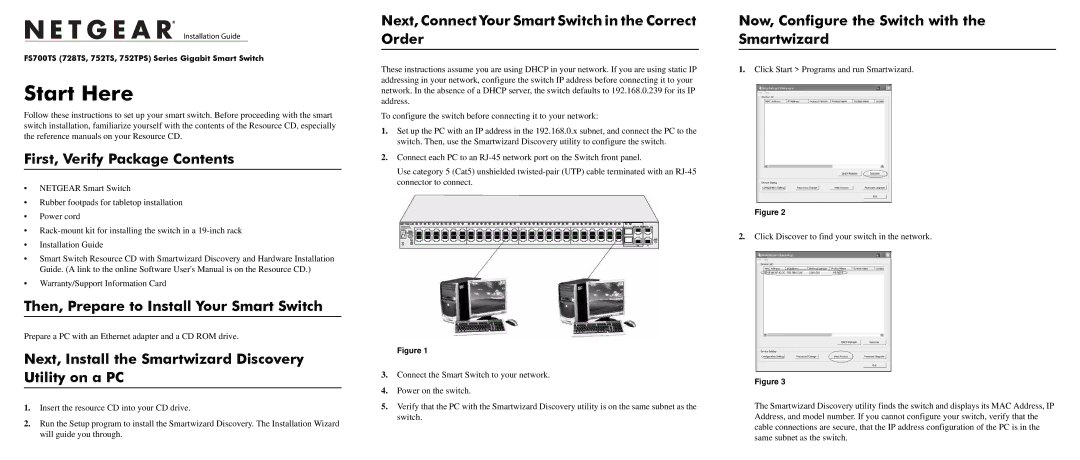 NETGEAR 728TS, 752TPS, 752TS user manual First, Verify Package Contents, Then, Prepare to Install Your Smart Switch 