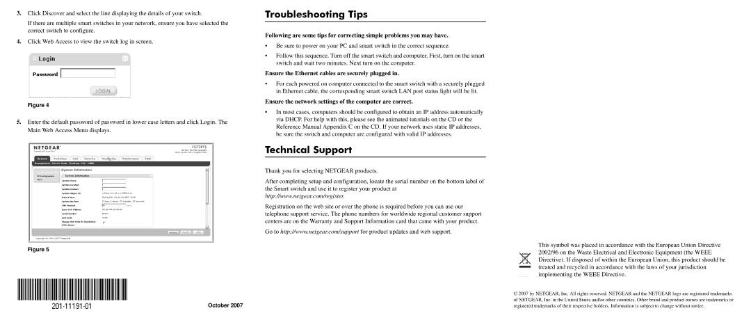 NETGEAR 752TS, 752TPS, 728TS Troubleshooting Tips, Technical Support, Ensure the Ethernet cables are securely plugged 