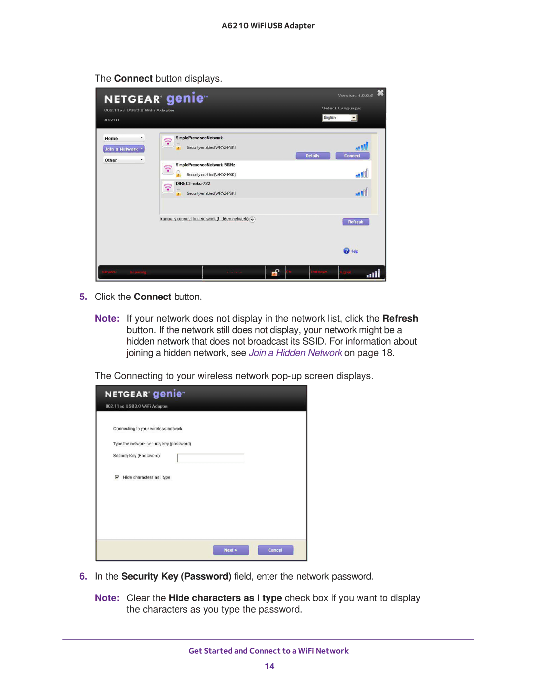 NETGEAR A6210 user manual Get Started and Connect to a WiFi Network 