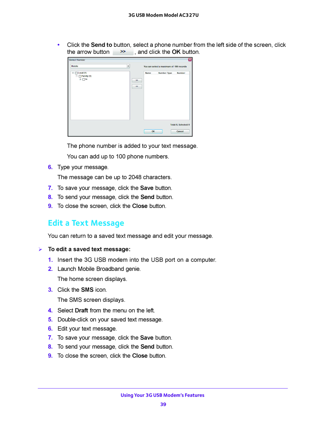 NETGEAR AC327U user manual Edit a Text Message,  To edit a saved text message 