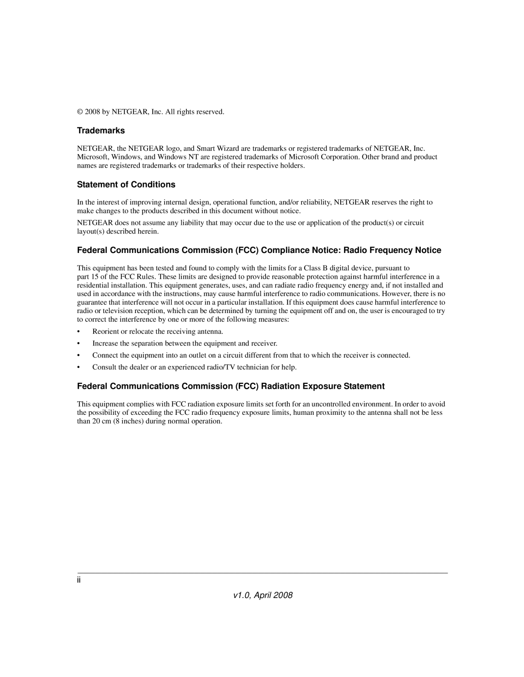 NETGEAR ADSL2+ user manual Trademarks, Statement of Conditions 