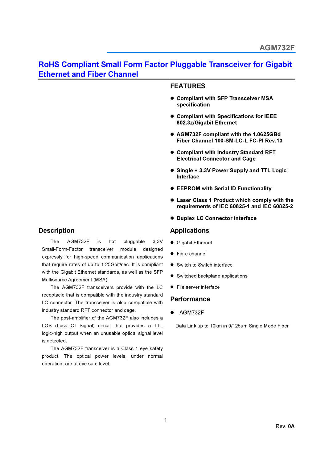 NETGEAR AGM732F manual Description, Applications, Performance 