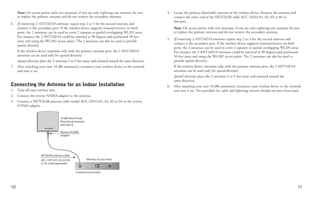 NETGEAR ANT24D18 manual Connecting the Antenna for an Indoor Installation 