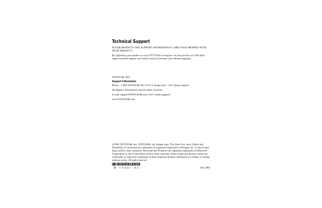 NETGEAR ANT24O5 manual Technical Support, Support Information 