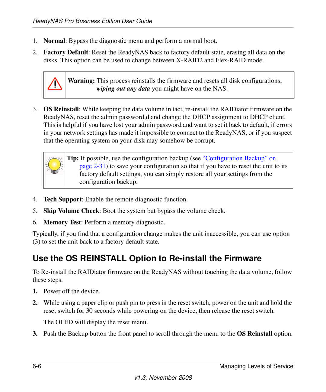 NETGEAR Business Edition manual Use the OS Reinstall Option to Re-install the Firmware 