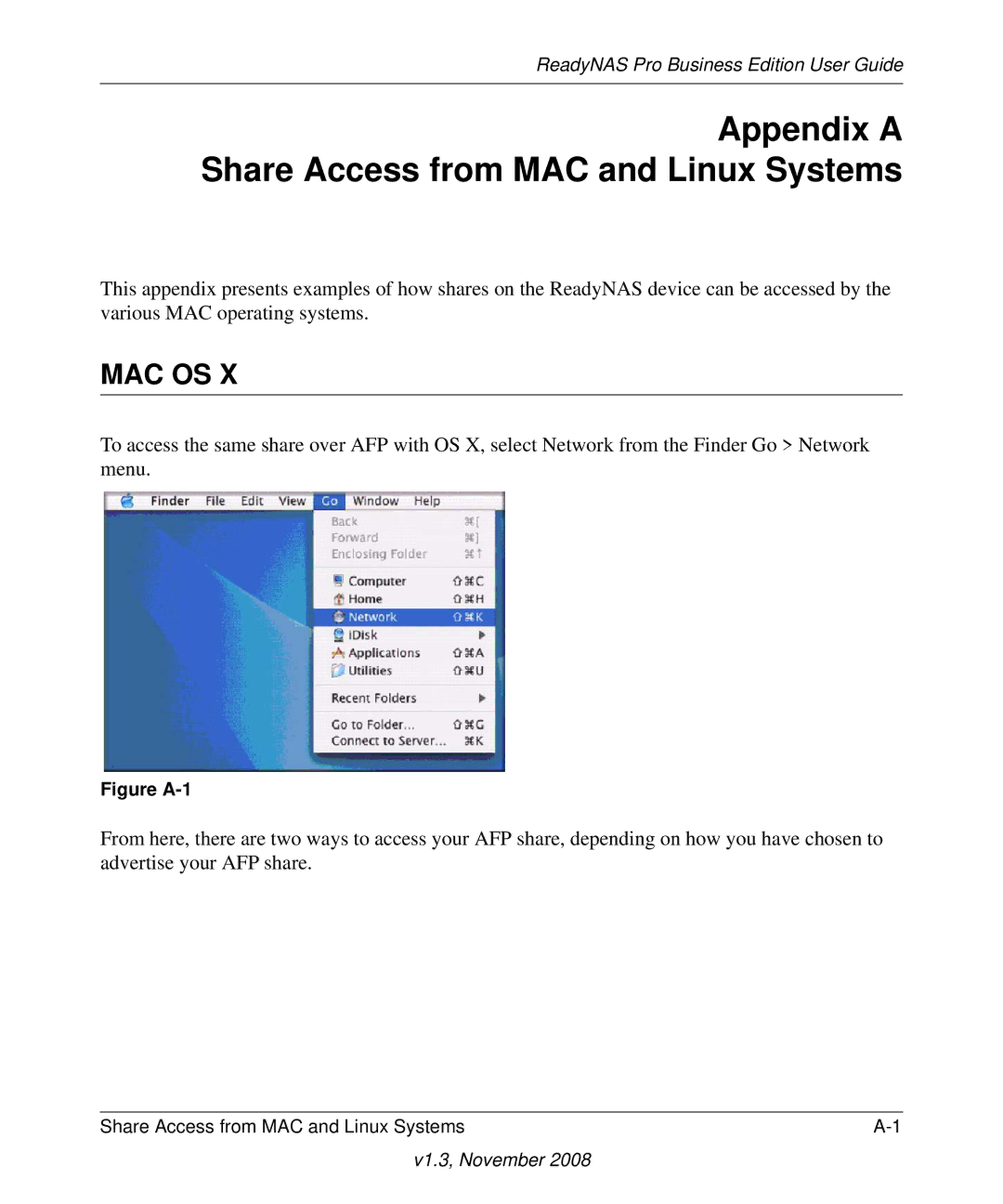 NETGEAR Business Edition manual Appendix a Share Access from MAC and Linux Systems, Mac Os 