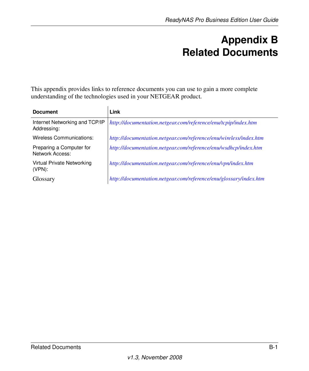 NETGEAR Business Edition manual Appendix B Related Documents, Document Link 