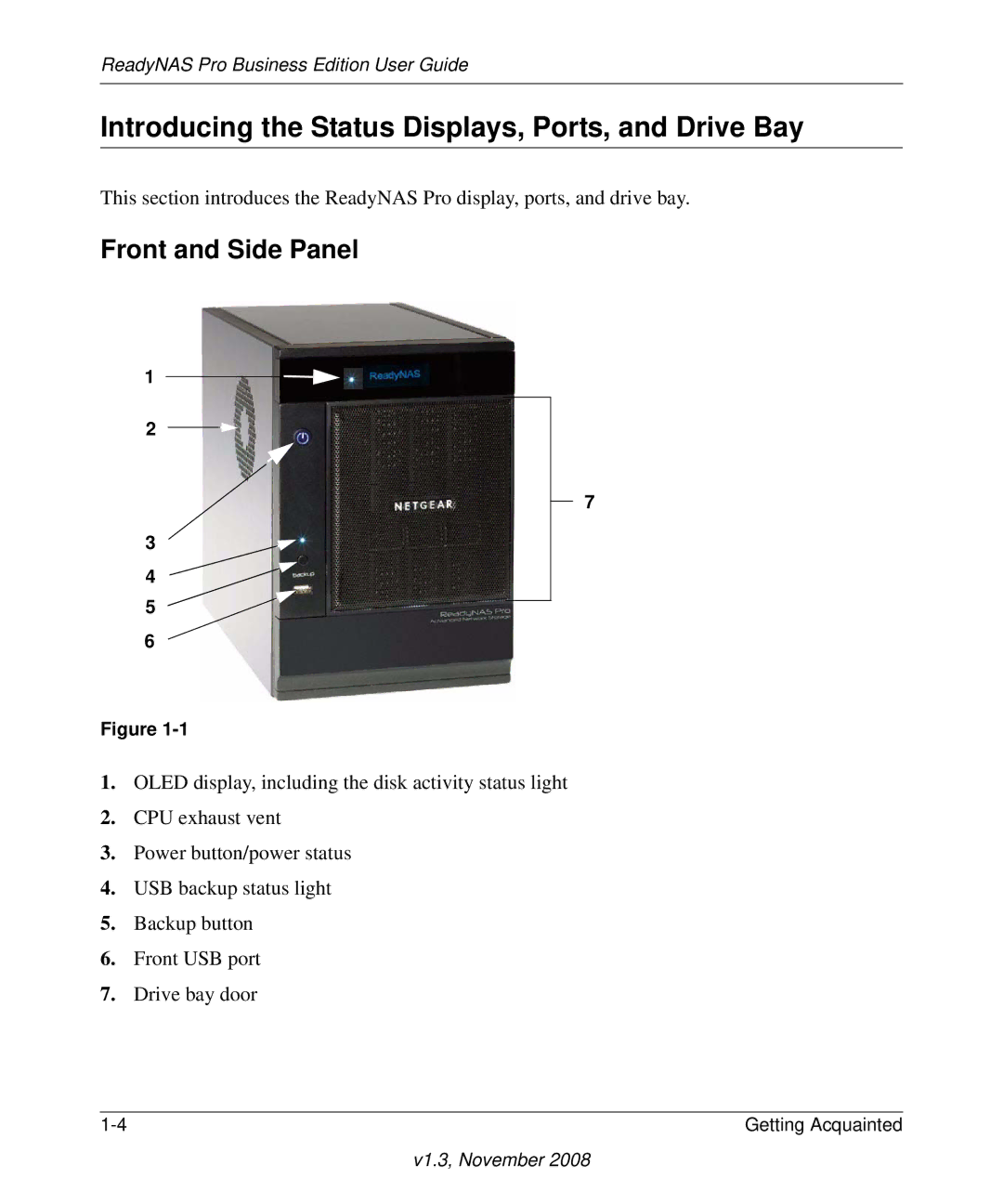 NETGEAR Business Edition manual Introducing the Status Displays, Ports, and Drive Bay, Front and Side Panel 