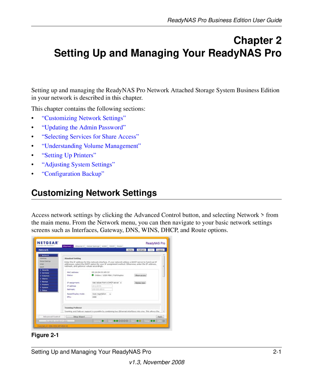 NETGEAR Business Edition manual Setting Up and Managing Your ReadyNAS Pro, Customizing Network Settings 