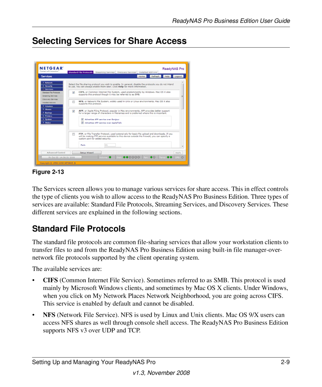 NETGEAR Business Edition manual Selecting Services for Share Access, Standard File Protocols 