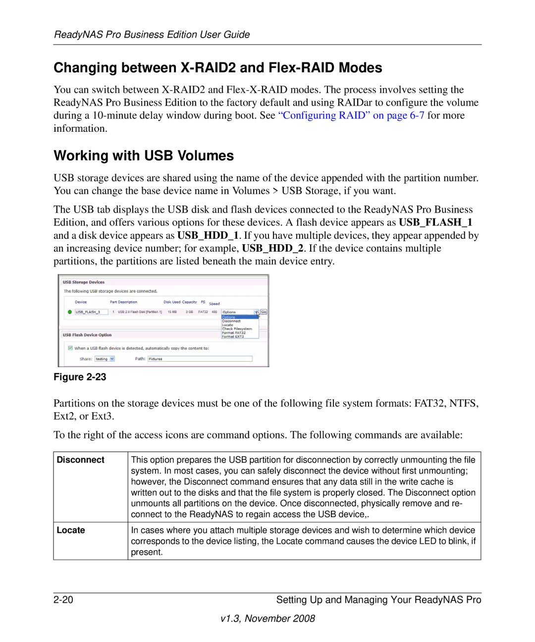 NETGEAR Business Edition manual Changing between X-RAID2 and Flex-RAID Modes, Working with USB Volumes 