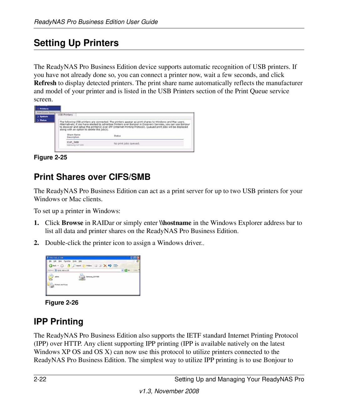 NETGEAR Business Edition manual Setting Up Printers, Print Shares over CIFS/SMB, IPP Printing 