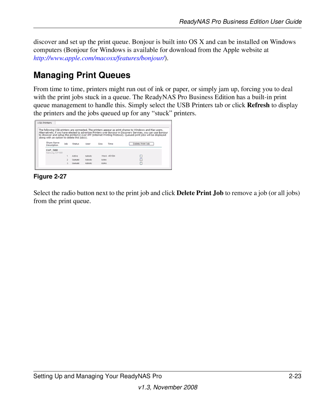 NETGEAR Business Edition manual Managing Print Queues 