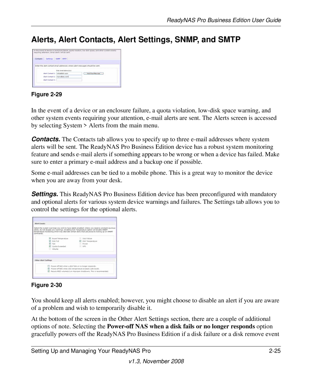 NETGEAR Business Edition manual Alerts, Alert Contacts, Alert Settings, SNMP, and Smtp 