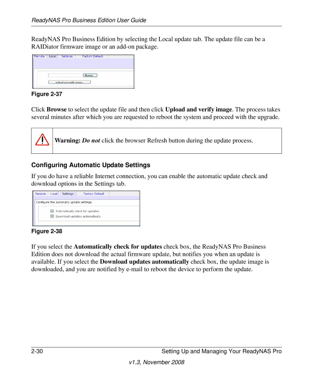 NETGEAR Business Edition manual Configuring Automatic Update Settings 