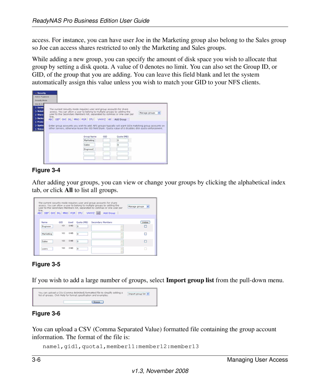 NETGEAR Business Edition manual Name1,gid1,quota1,member11member12member13 