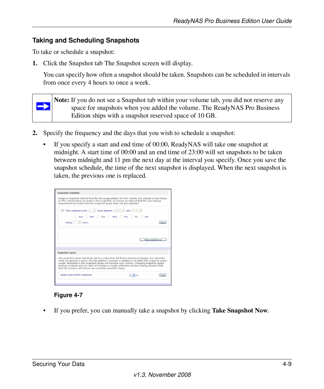 NETGEAR Business Edition manual Taking and Scheduling Snapshots 