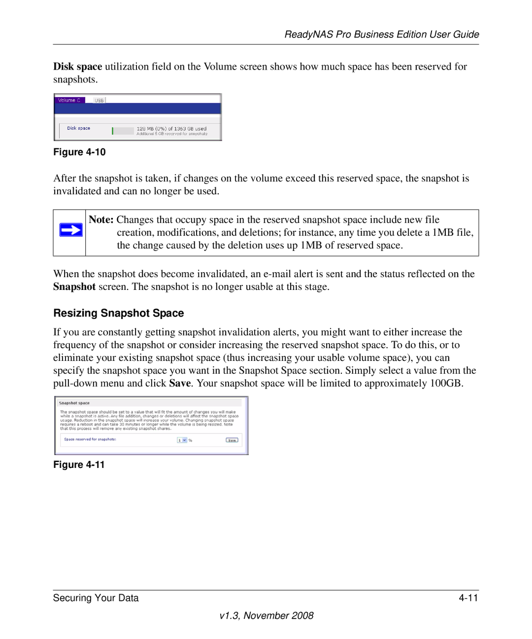 NETGEAR Business Edition manual Resizing Snapshot Space 