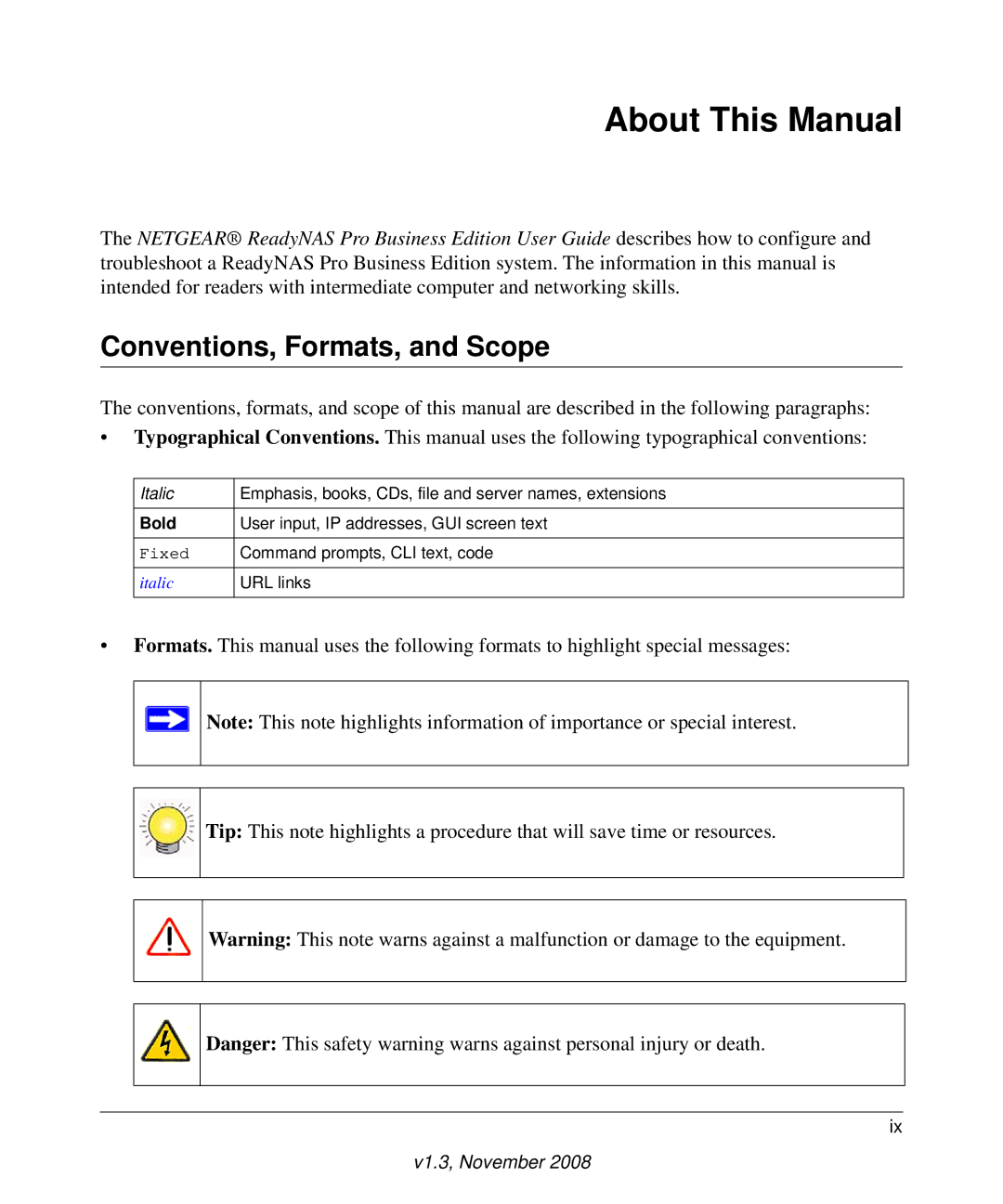 NETGEAR Business Edition manual About This Manual, Conventions, Formats, and Scope 